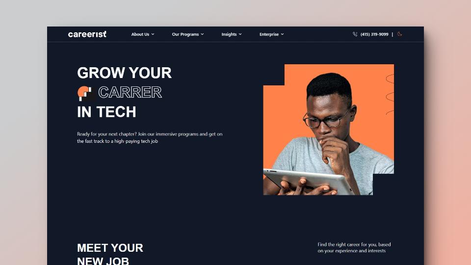 Screenshot de una landing page careerist.com, construida utilizando React