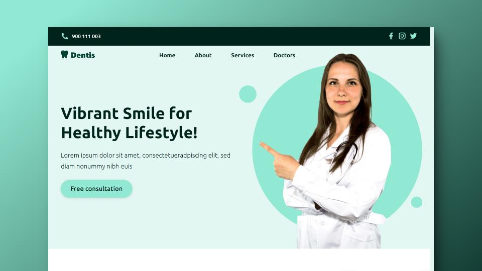 Screenshot de una landing page moderna de una clínica dental