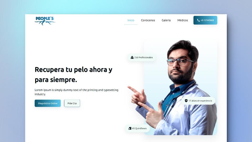 Screenshot de una landing page moderna con temática de un clínica